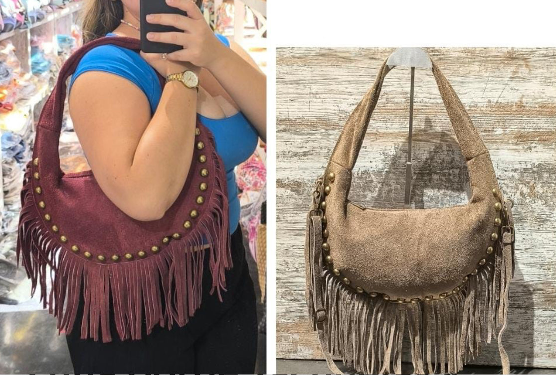 Media luna piel tachuelas