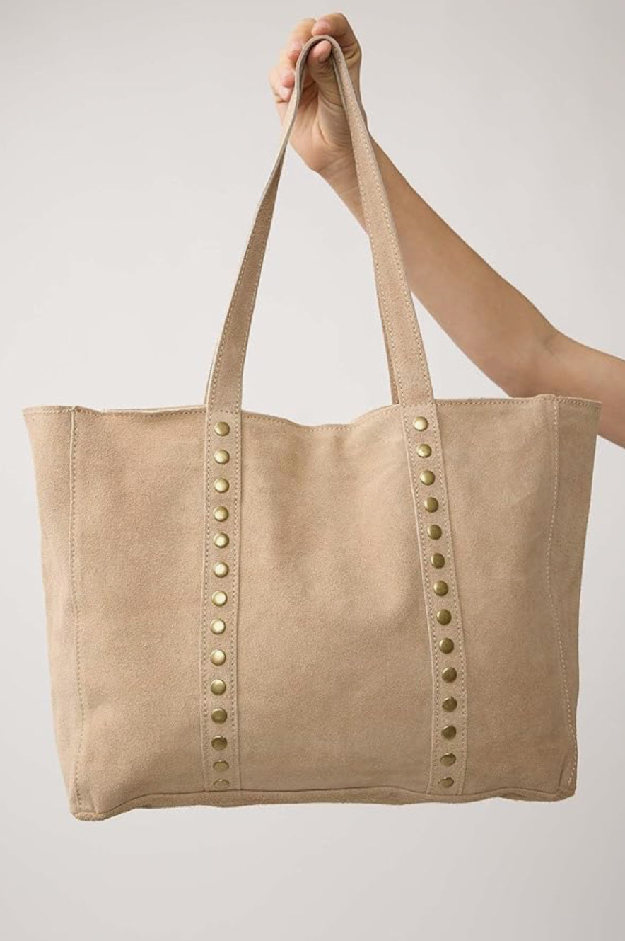 Bolso shopper piel tachuelas